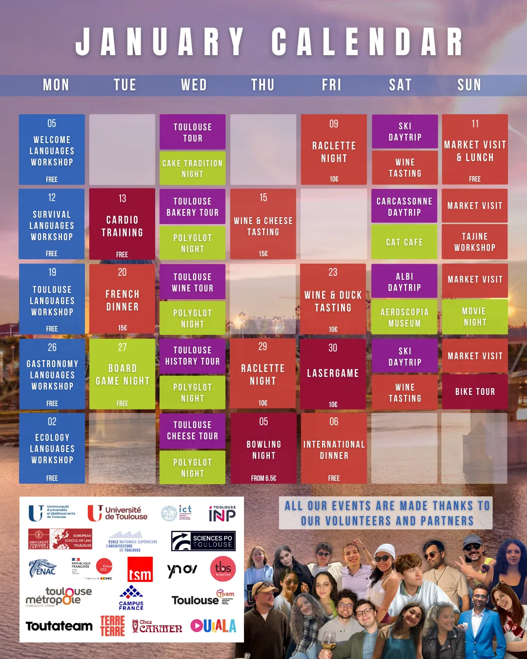 AEGEE Toulouse monthly events calendar